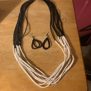Multi-strand Black n White necklace/earring set